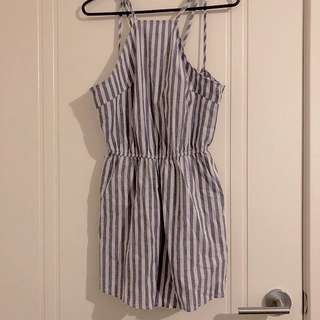 White and Blue Striped Playsuit