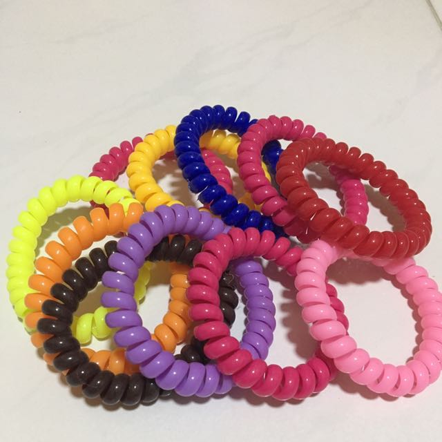 1 Assorted Colours Phone Line Curly Hair Tie Band Women S
