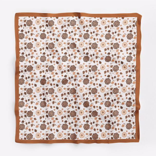 Best Seller Scarf Satin Silk Motif Batik Bunga Coklat Olshop