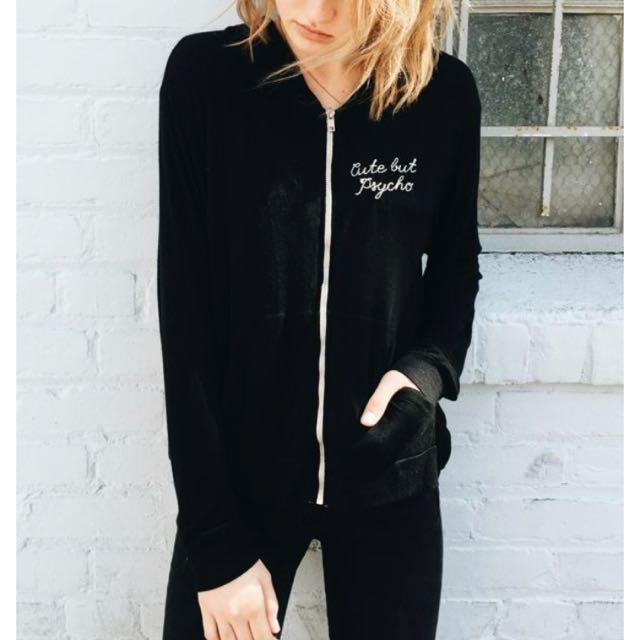 BNWT Brandy Melville Cute but Psycho Hoodie Jacket, Women's Fashion, Coats,  Jackets and Outerwear on Carousell