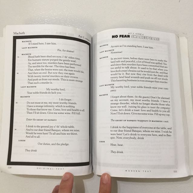 Macbeth Shakespeare Sparknotes (Category: Textbooks) located in Singapore. Submitted by booksxclothes (Listing ID 149658964, Image 3). Description: Series: Macbeth Sparknotes - with English translation for ease of understanding Condition: 6.0/10 - good condition - little dog ears and some highlighted text - text are all visible Retail Price: $8.00 Selling Price: $6.00 If you can meetup in the East, I can let it go at $4.00 🎐Meetups are recommend