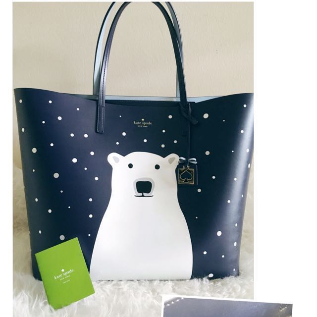 Original Kate Spade Cold Comforts Navy Polar Bear Large Len Tote