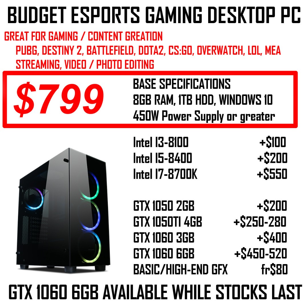 Budget Gaming Desktop Esports I3 8100 Gtx Intel Coffee Lake Dota2