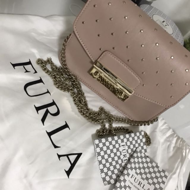 Furla pink studded bag Luxury Bags Wallets on Carousell