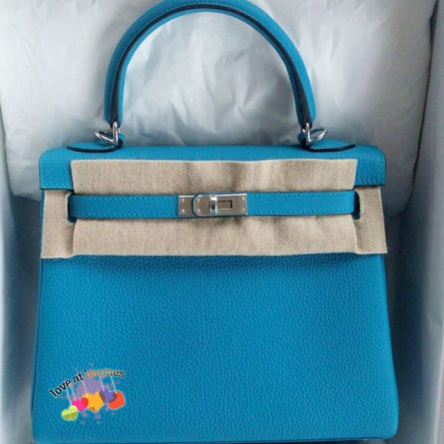 Hermes Kelly 25 Blue Zanzibar Togo PHW, Luxury, Bags & Wallets on Carousell