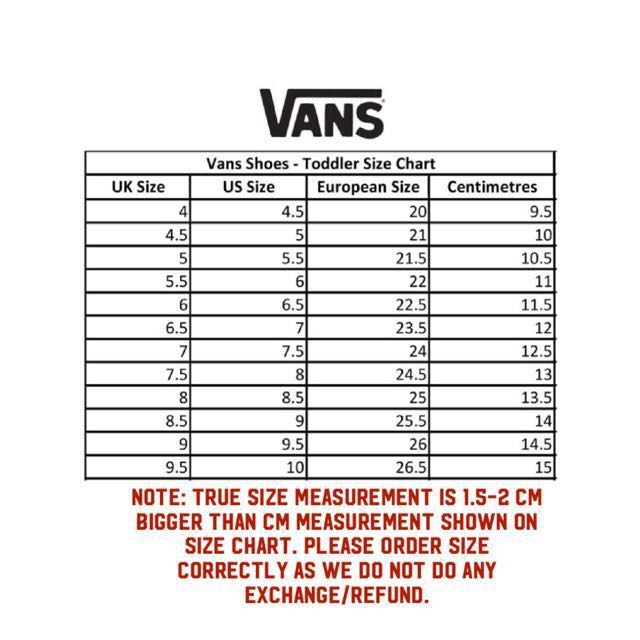 vans baby size chart 