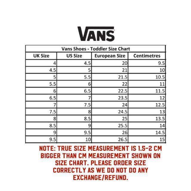 vans old skool size chart