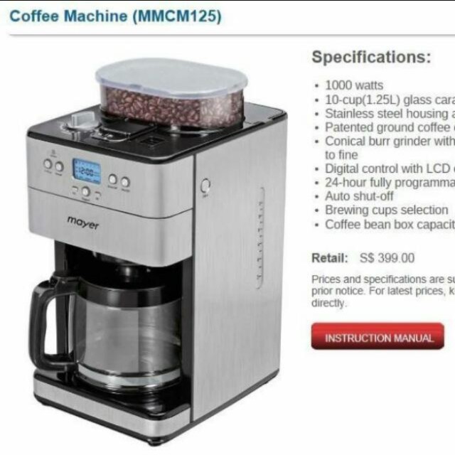 Mayer Automatic Beans to Coffee Machine MMCM125, TV & Home Appliances