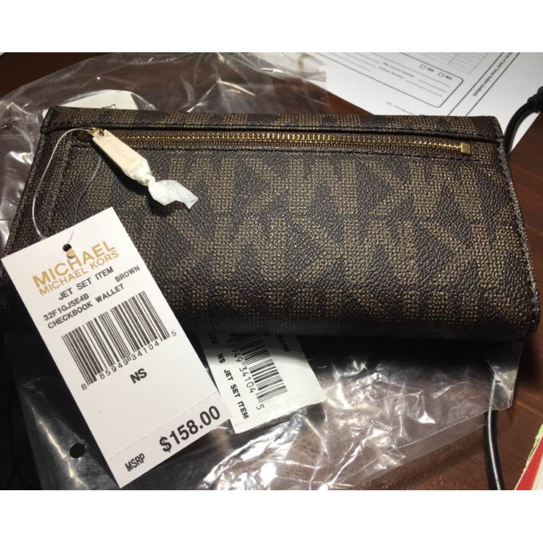 NEW***with Tag Michael Kors MK Logo Checkbook Wallet Clutch Burnt Brown ...