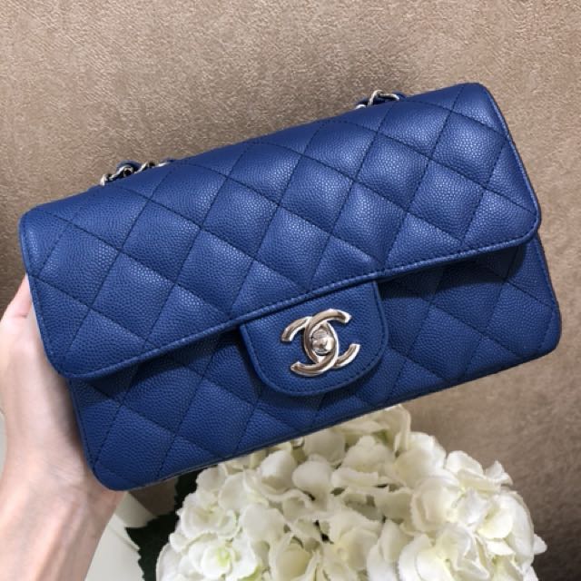 SOLD) Brand New Chanel 18C Classic Quilted Cobalt Blue Caviar