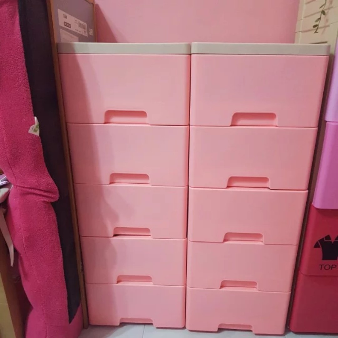 5 Tier Sweet Pink Plastic Drawers Furniture Shelves Drawers On