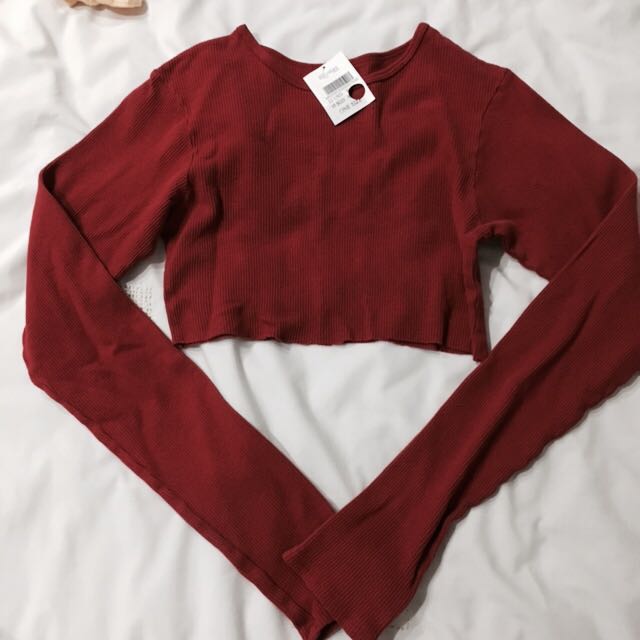 BNWT brandy Melville red Lola Long sleeve crop TOP authentic bm