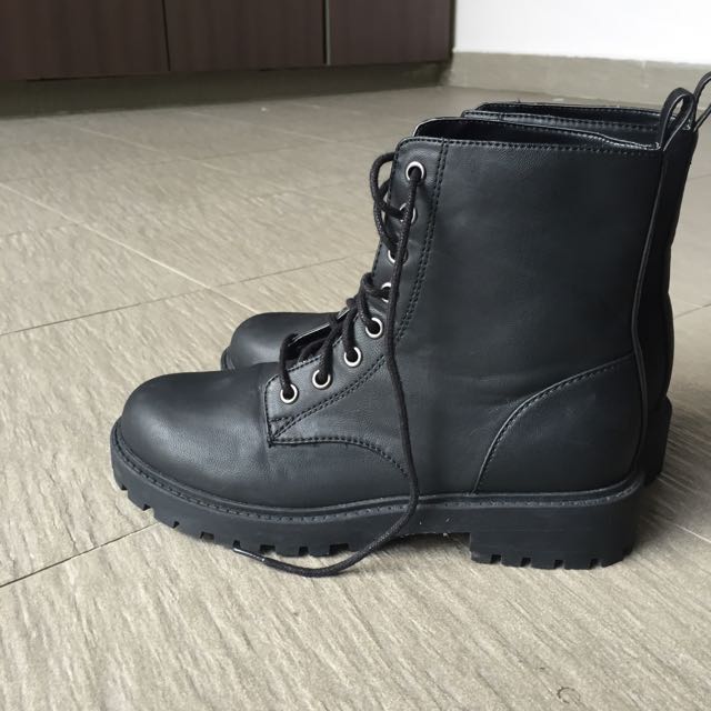 H\u0026M Black Lace Up Boots, Women's 