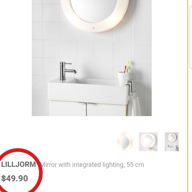 Ikea round mirror with lights, Furniture & Home Living, Home Decor