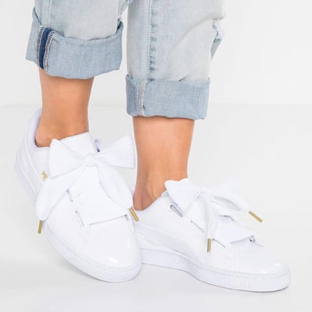 white puma basket heart trainers