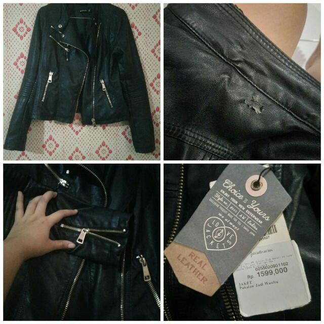 Stradivarius Jaket Kulit Real Leather Jacket Fesyen Wanita Pakaian Wanita Baju Luaran Di Carousell