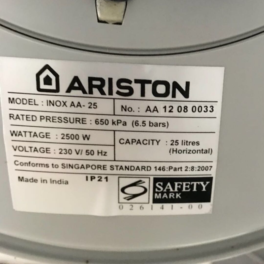 Ariston Storage Water Heater INOX- AA25, TV u0026 Home Appliances, Water Heater  u0026 Instant Showers on Carousell