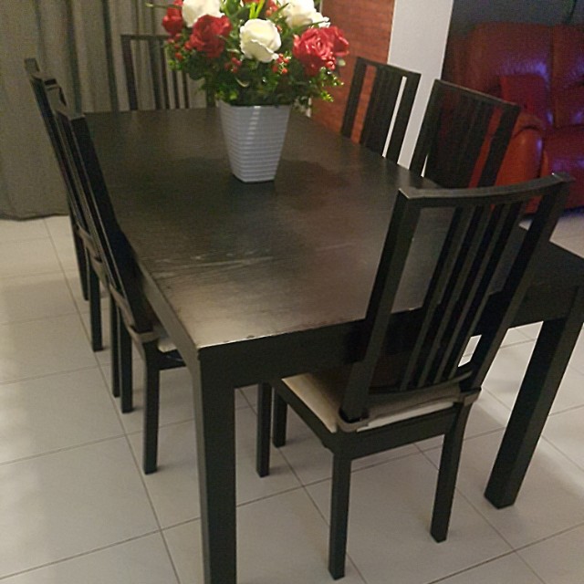 Bjursta Retractable Dining Table With 6 Chairs 1 75m By 0 9m