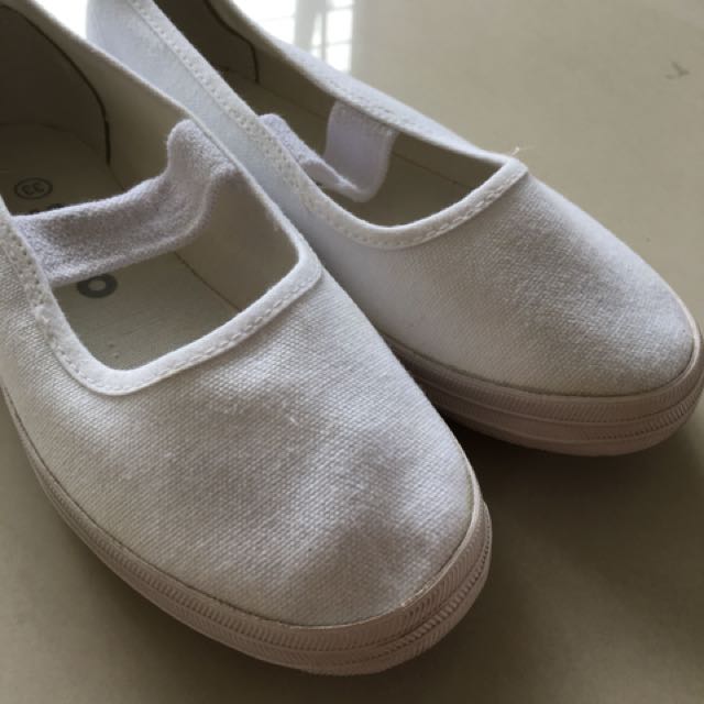 White canvas mary jane shoes