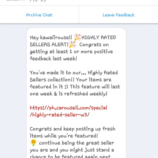 Highly Rated Seller (Category: Community) located in Quezon City. Submitted by cuterousel (Listing ID 150469530, Image 1). Description: Thank you carousell!! 🌼🌼🌻🌻🌻 So happy, it's my first timeee.