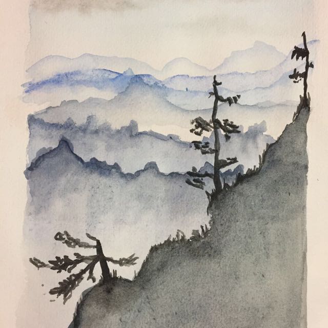 Japanese Mountain Scene Watercolour Painting Design Craft