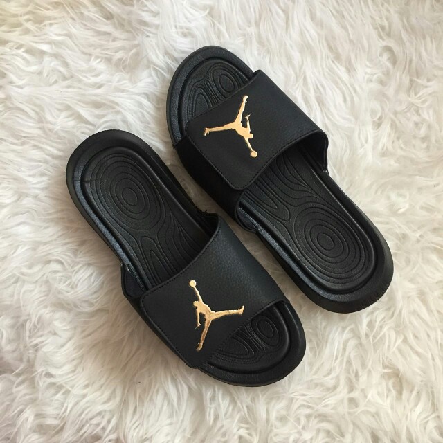 jordan slippers black and gold
