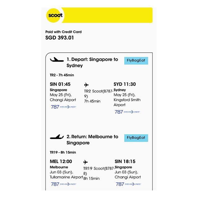 Scoot ticket to Sydney return from Melbourne, Tickets & Vouchers, Local
