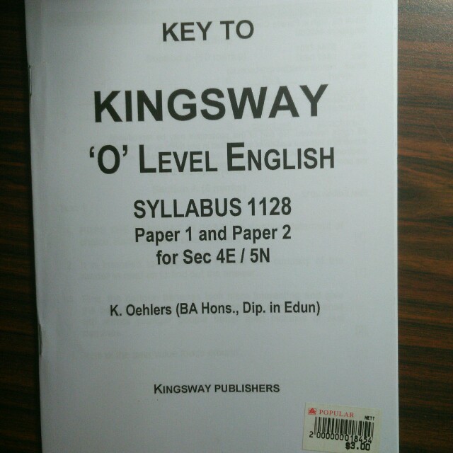 Answer key of Kingsway o level english sec4e/5n, Books & Stationery, Textbooks on Carousell