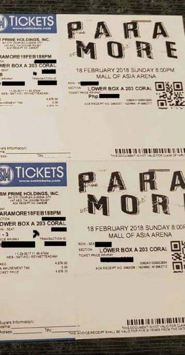 Paramore Tour Four Tickets 2 pcs, Tickets & Vouchers, Event Tickets on