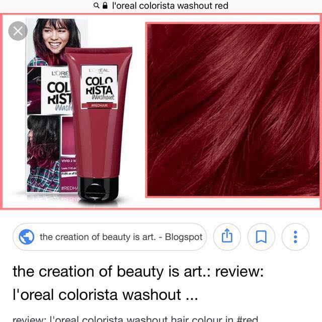Red Hair Dye L'oréal Colorista washout, Beauty & Personal Hair on Carousell