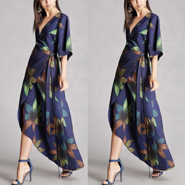 v neck floral wrap dress