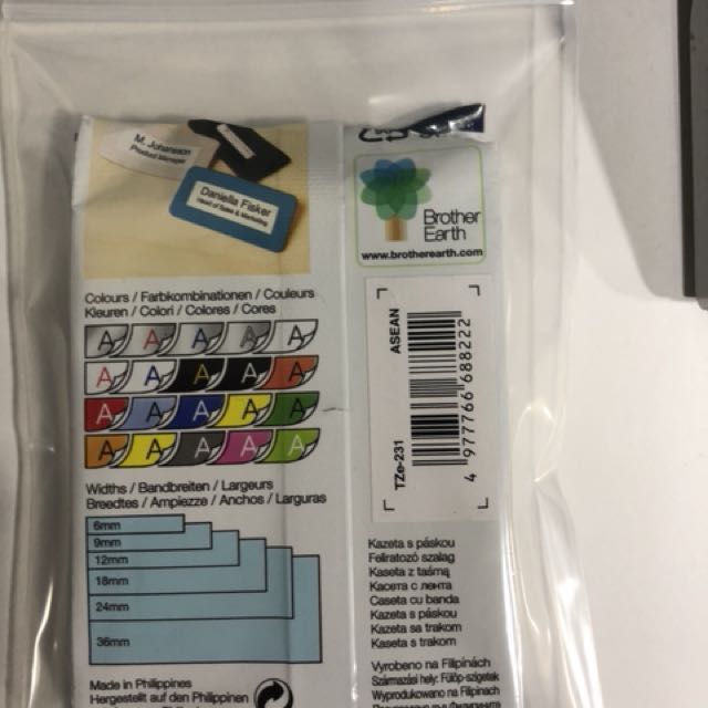 BROTHER Tape Cassette. Laminated. 12mm. Black on white tape, Hobbies