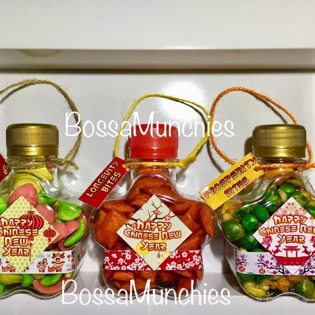 Chinese New Year Goodies Door Gifts Treats Flower Shaped Bottles Food Drinks Packaged Snacks On Carousell