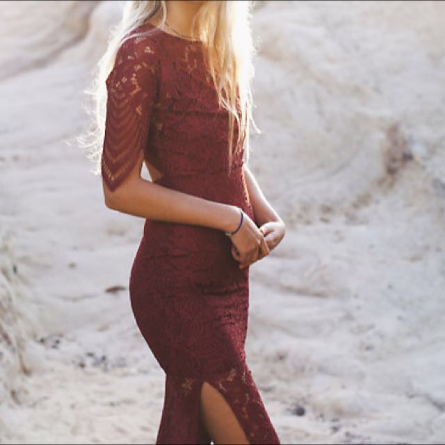 For Love And Lemons Luna Maxi Dress In Burgundy Red