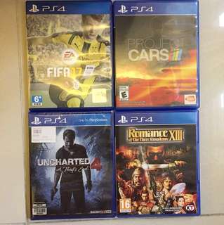 PS4 Uncharted 4 Fifa17 Project Cars Romance of the Three Kingdoms Games