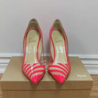 100% authentic Christian Louboutin Pivichic pink 100 patent heels shoes sz 38.5
