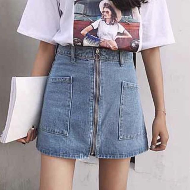 PO zip up denim a line skirt Women s Fashion Bottoms Skirts on Carousell
