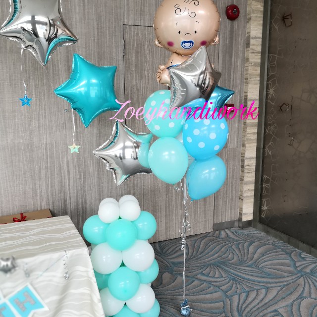 Fancy Star balloon arch with baby balloon clusters in Tiffany blue and ...