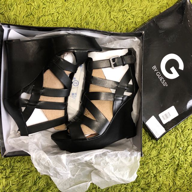 G by Guess | Shoes | G By Guess Gold Zipper Back Logo Wedge Sandals |  Poshmark