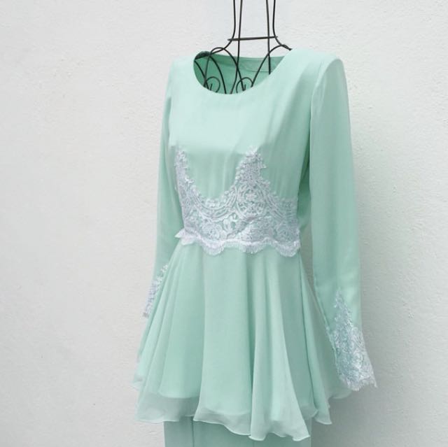 Mint Green Peplum Kurung Women S Fashion Clothes Dresses On Carousell