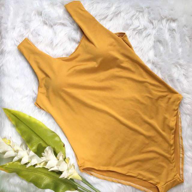 mustard yellow one piece swimsuit