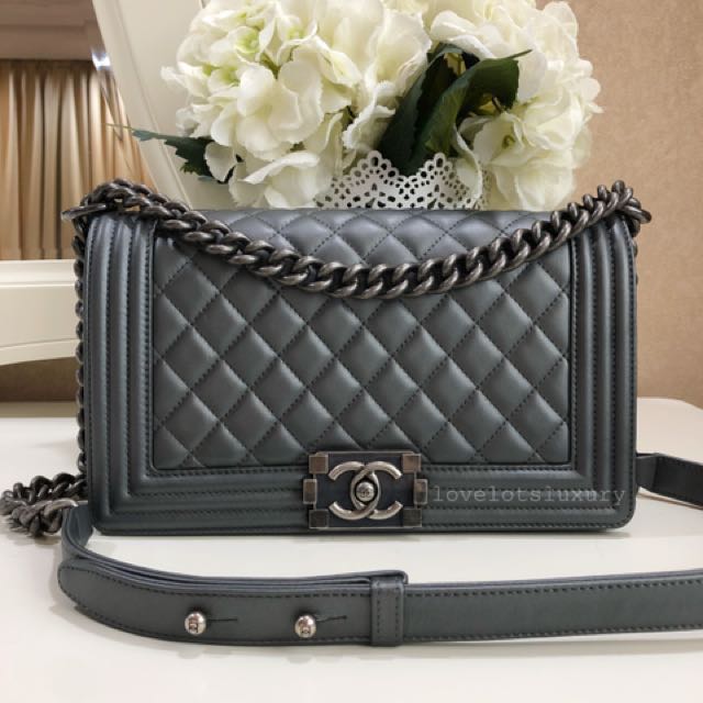 grey chanel boy bag