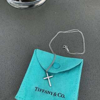 Tiffany & Co. Diamond White Gold Metro Cross Pendant Necklace