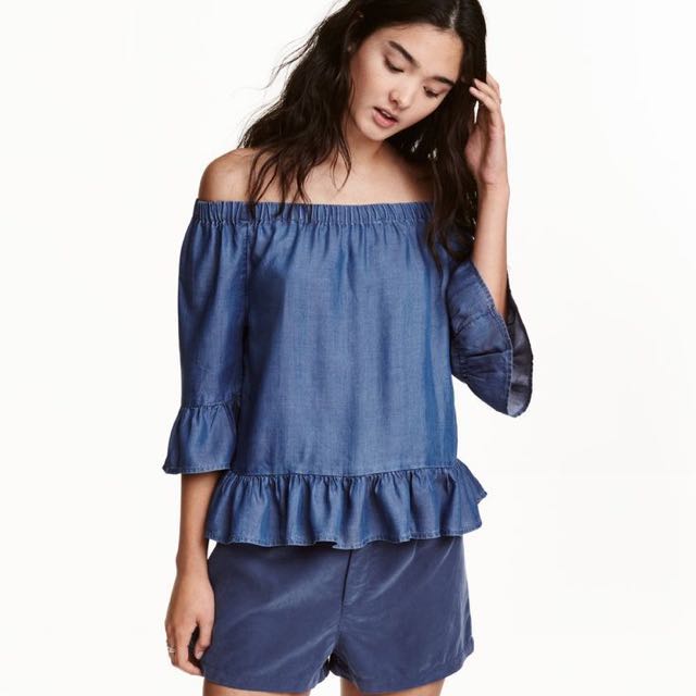 denim off the shoulder shirt plus size