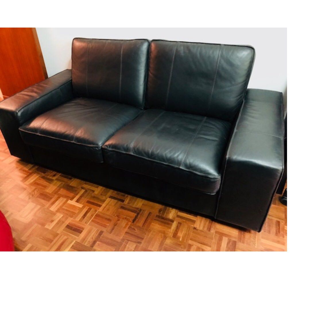 Black Leather Ikea Kivik Sofa (2 Seater) Good Condition