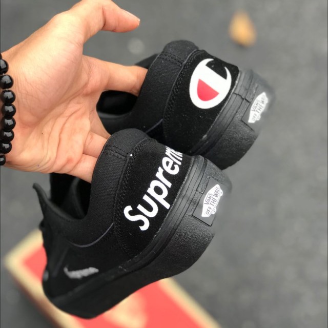 VANS OLDSKOOL ALL BLACK SUPREME X CHAMPION 40 43 PROMO CNY COPY ORI 1 1