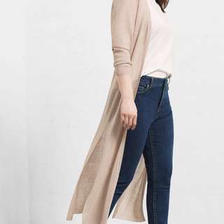 Mango Long Grey Cardigan with Side Slits