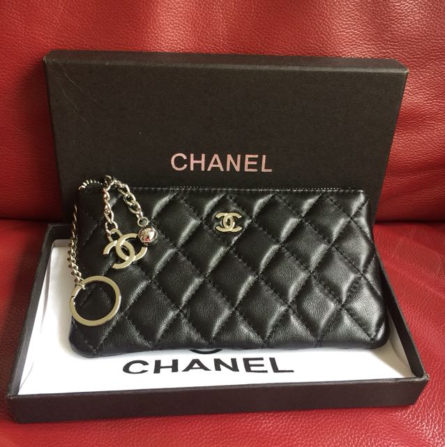 Chanel Black x White CC Logo Coin Pouch Keychain Purse 1018c2