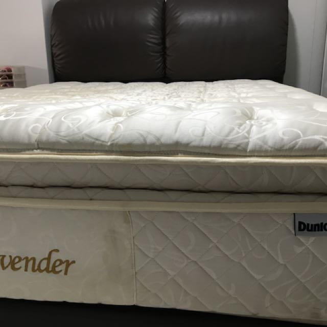 Dunlopillo Lavender Queen Size Mattress With Brown Bed Headboard Furniture Others On Carousell