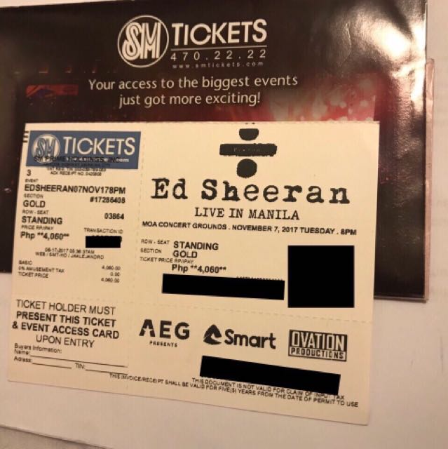 Ed Sheeran in Manila, Tickets & Vouchers, Event Tickets on Carousell